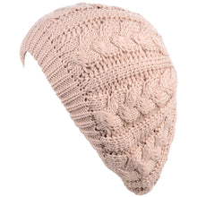 Load image into Gallery viewer, BYOS Women's Winter Cozy Cable Fleece Lined Knit Beret Hat