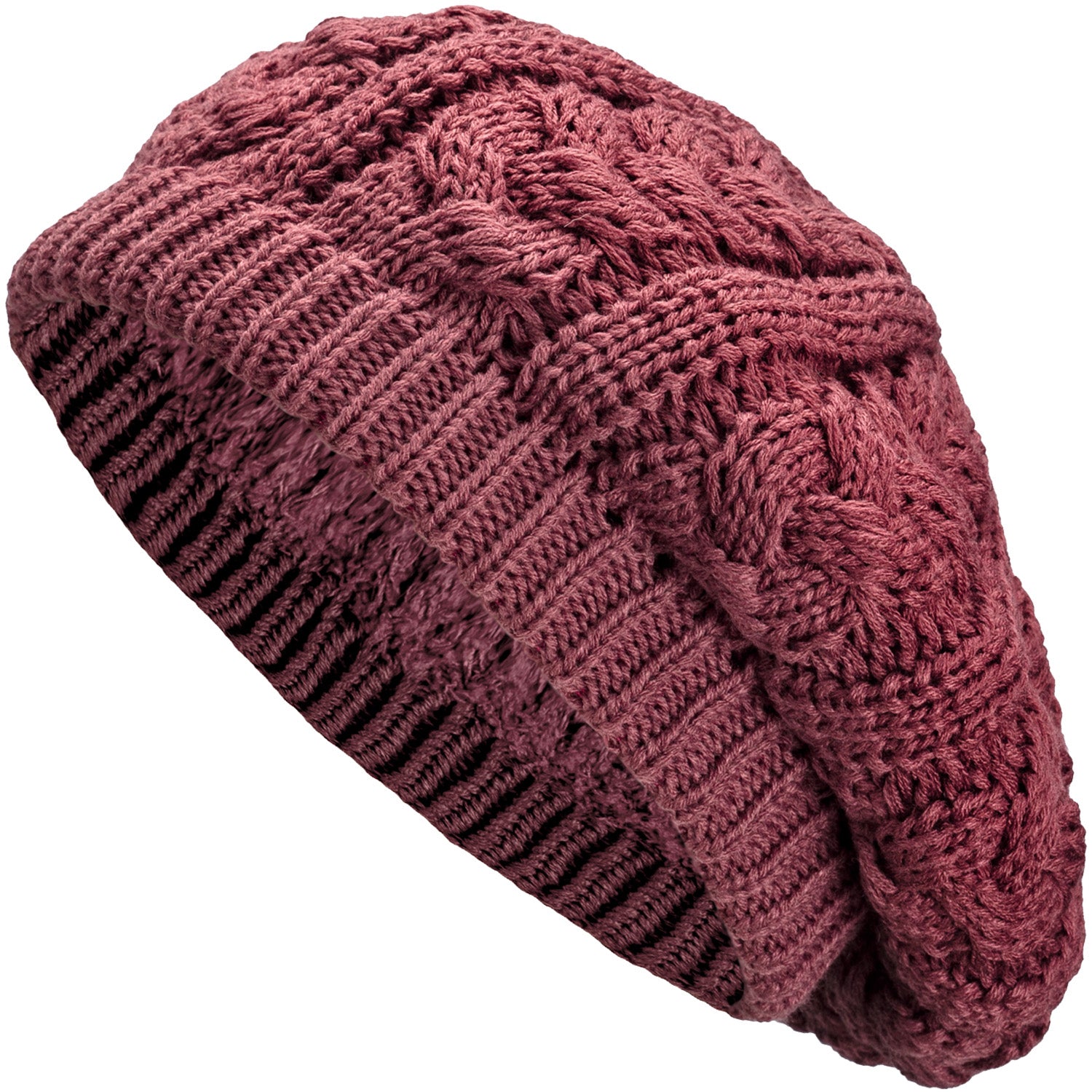 BYOS Women's Winter Cozy Cable Fleece Lined Knit Beret Hat